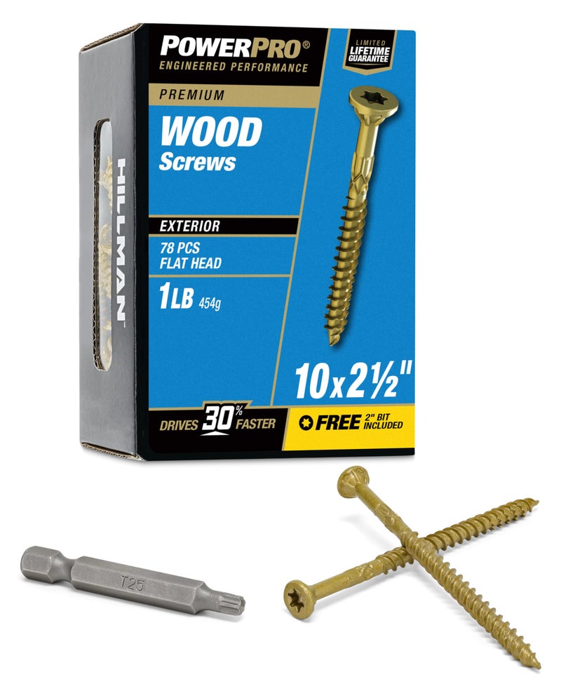 Power Pro Premium Exterior Wood Screws, #10 x 2-1/2" Inch All-Purpose Deck Screws for Outdoor Projects, T-25 Star Bit Included, Bronze, 78 Pieces | 48601V4 - Image 1